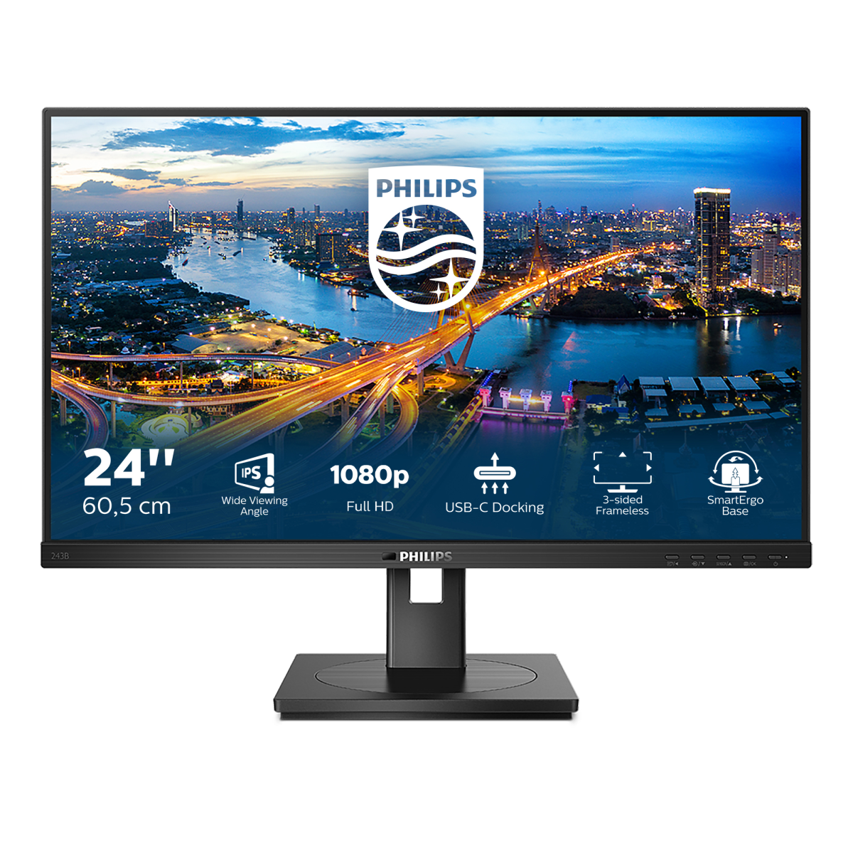 Монитор LCD 23.8'' 16:9 1920х1080(FHD) IPS, nonGLARE, 75 Hz, 250 cd/m2, H178°/V178°, 1000:1, 50М:1, 16.7M, 4ms, HDMI, DP, USB-C, USB-Hub, Height adj, Pivot, Tilt, Swivel, Speakers, Black